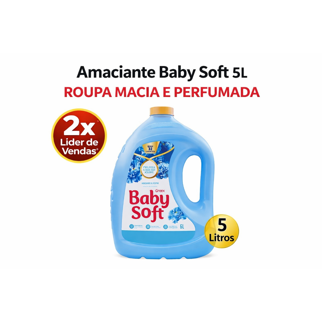 Amaciante Baby Soft 5L Roupa Macia e Cheirosa | Branco Azul Roxo