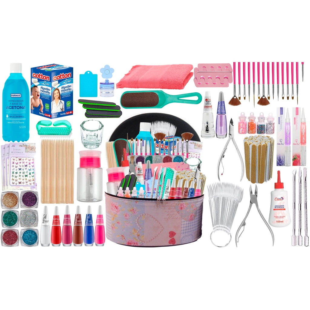 Kit De Manicure Completo + Maleta Grande Casa Ou Salão Decoração de Unhas Nail Art Nail Design
