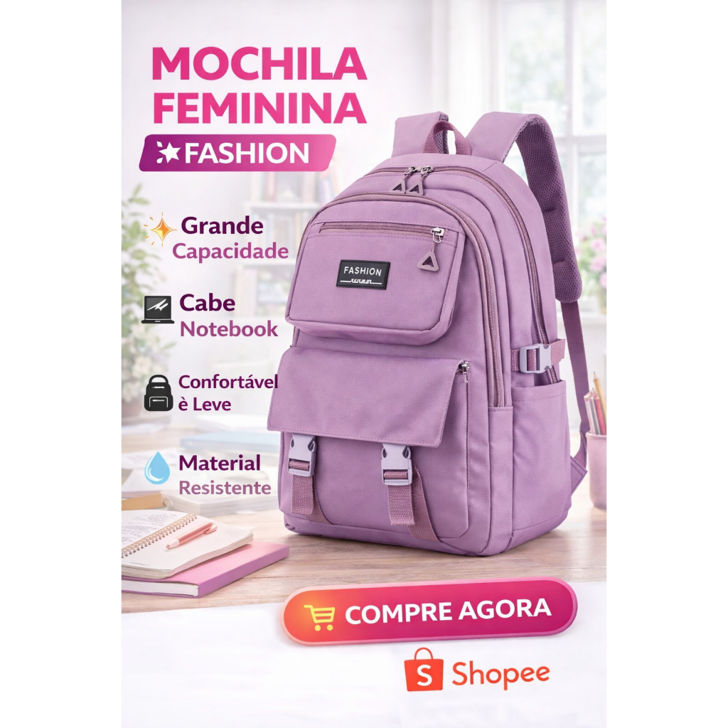Mochila Feminina Escolar Faculdade Grande Capacidade Moda Coreana Notebook Fashion