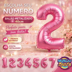 Kit 2 Balão Metalizado Numero Rosa Bebe Candy 40cm Festa Decoração Aniversário Balão Metalizado