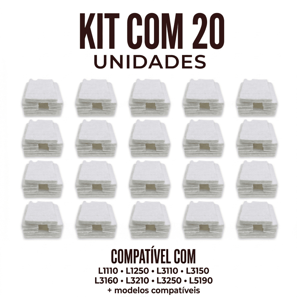 KIT 20 Almofada Absorvente Feltro Epson L3150 L3250 L3110 L3210 L5190 Sem Poliéster Alta Absorção