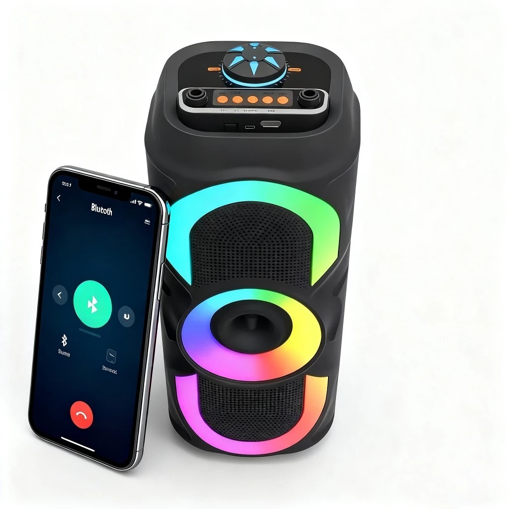 Caixa de Som Karaokê Bluetooth 50W Portátil LED RGB USB TWS Entrada P/ Microfone Estéreo Potente
