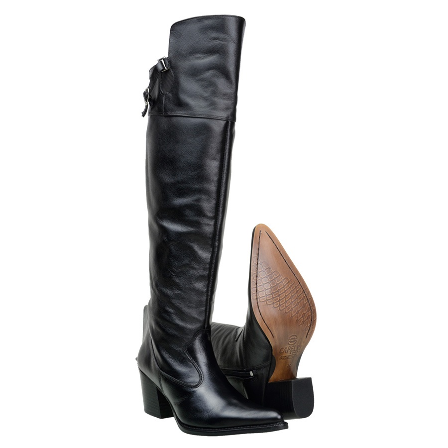 Bota Texana Over The Knee Feminina Couro Legítimo Salto Alto Estilosa Premium