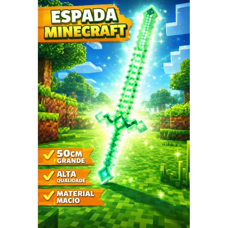 Espada Minecraft Brilhante LED Infantil Pixel Luz Fantasia Cosplay