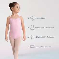 Collant Princesa Ballet Alça em Viés com Forro Bailarina Menina Aula Dança Conforto