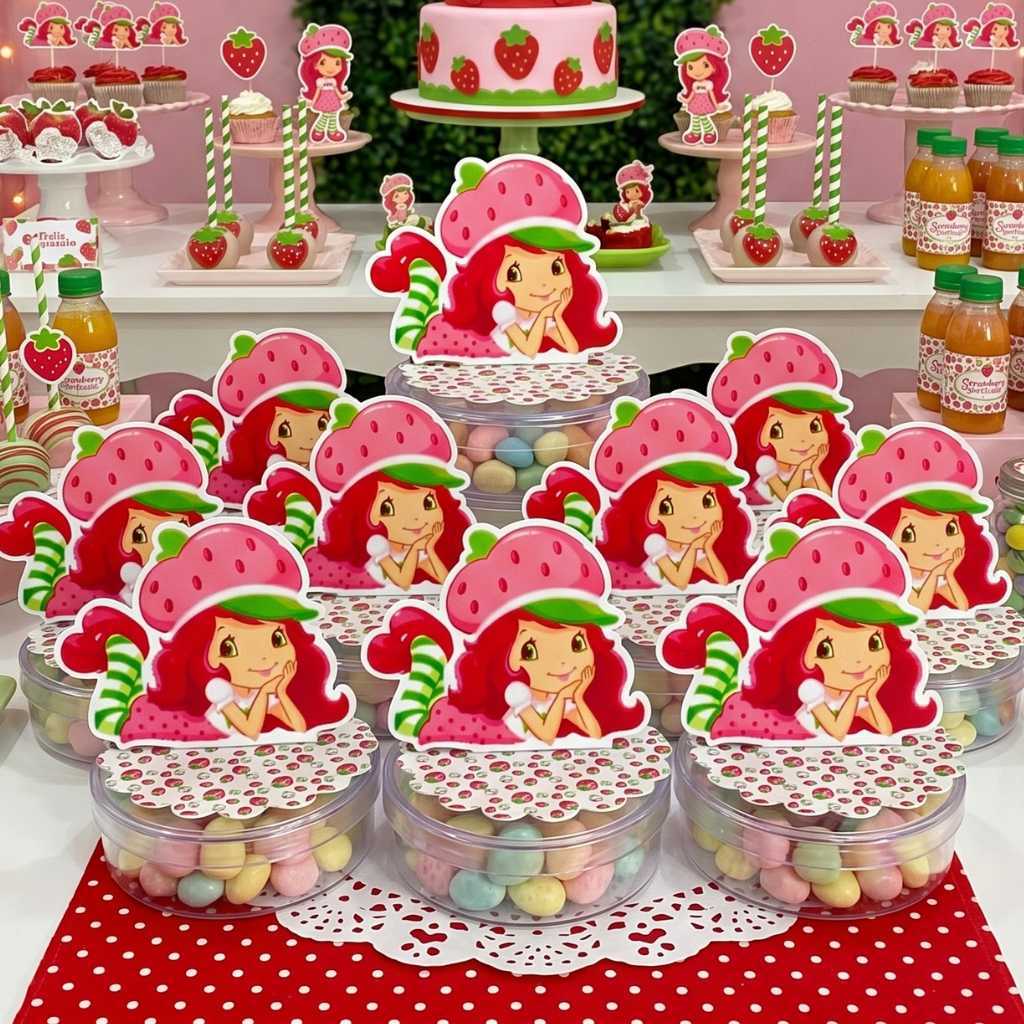 Aplique 3D Lembrancinha Festa Caixinha Acrílica 5x5 Latinha Enfeite Decoração Aniversário  Moranguinho