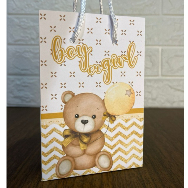 PEGUE E MONTE - Mini Sacolinha Surpresa Personalizada Lembrancinha Ursinho Marrom Chá Revelação