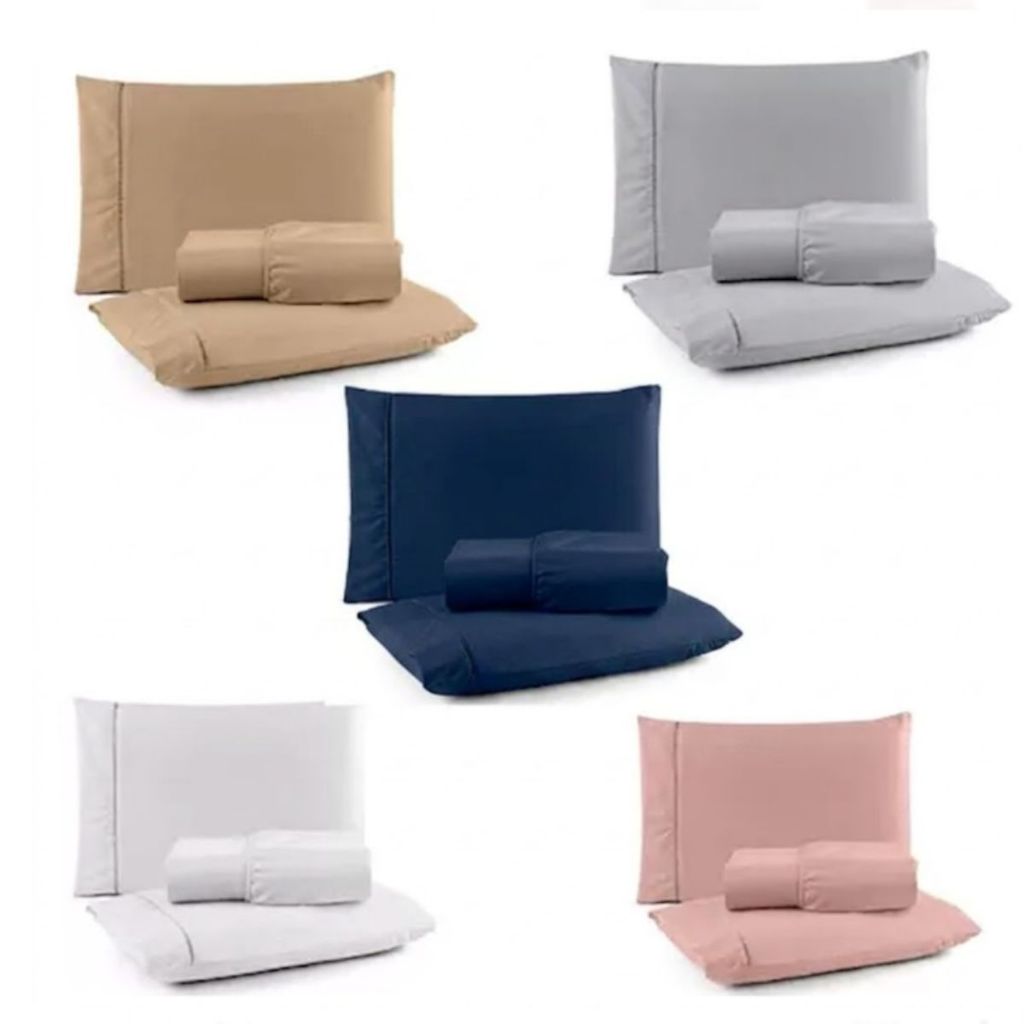 Jogo Lençol Fronha Super King 600 Fios 3 Peças Cama Acabamento e Tecido Premium Macio Ponto Palito