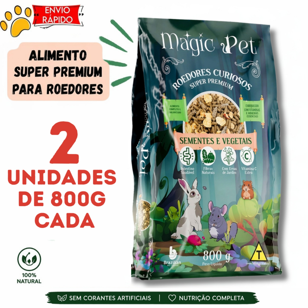 Ração para Roedores Magic Pet 2 Unidades de 800g cada Super Premium  Alimento Completo