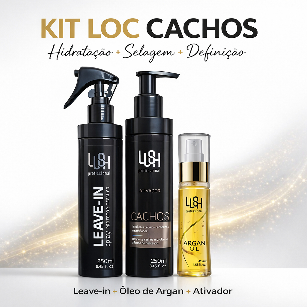 Kit Loc Cachos Leave-in Óleo De Argan Creme Ativador Cachos