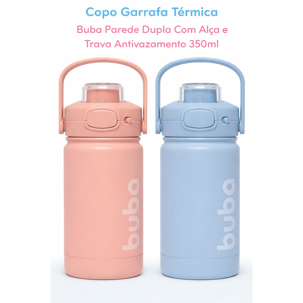 Copo Garrafa Térmica Buba Parede Dupla Com Alça e Trava Antivazamento 350ml