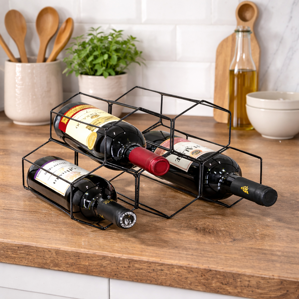 Adega De Mesa Empilhável Porta 5 Garrafas Vinho Bar Cozinha Suporte Bebidas Aço Decorativa Promoção.
