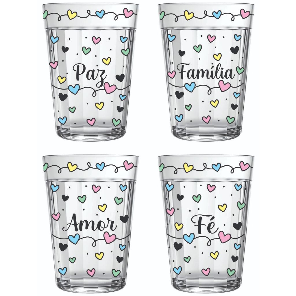 COPO GRATIDÃO CAFÉ SUCO REFRIGERANTE KIT COM 4 ESTAMPAS EXCLUSIVAS 190 ML
