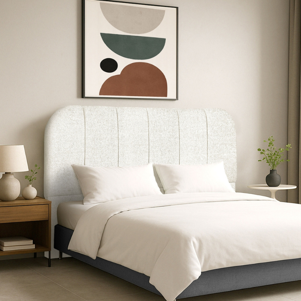 Cabeceira Cama Box Queen 160 cm Estofada em Bouclé com Pés