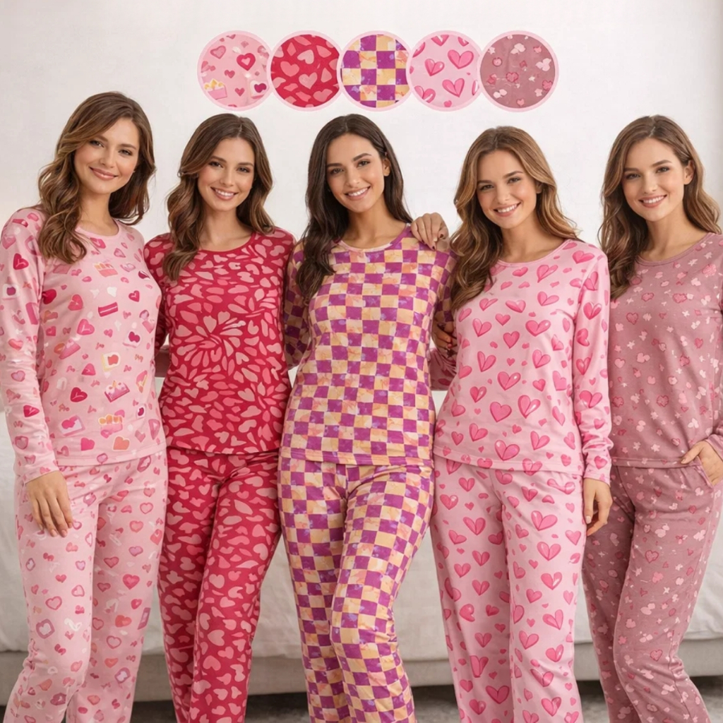 Pijama Adulto Feminino Malha Premium Com Calça e Blusa Manga Comprida De Inverno