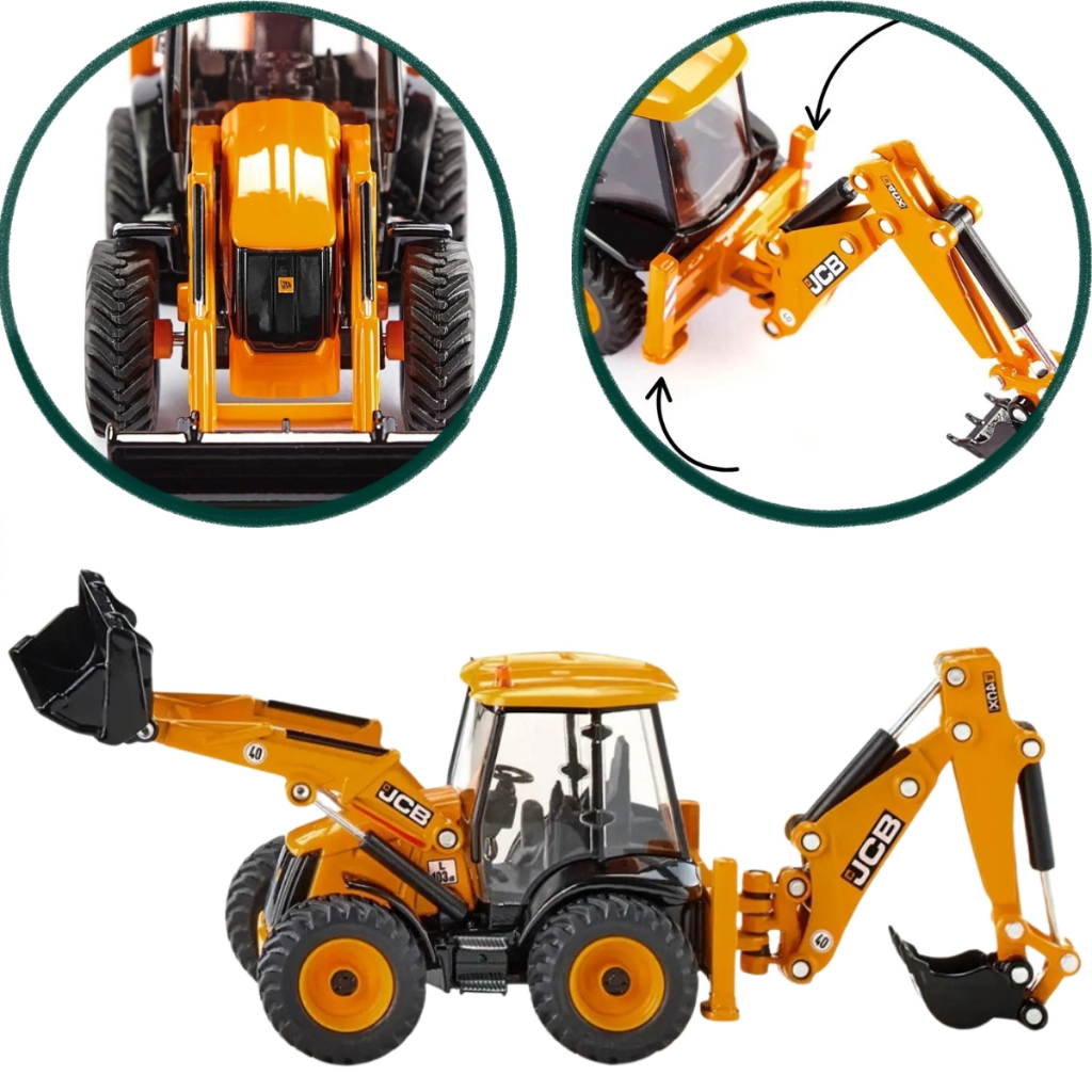 Miniatura Trator Retroescavadeira JCB 4CX Siku 1/50 Original Metal Diecast Máquina de Construção Escala 1:50 Colecionáve