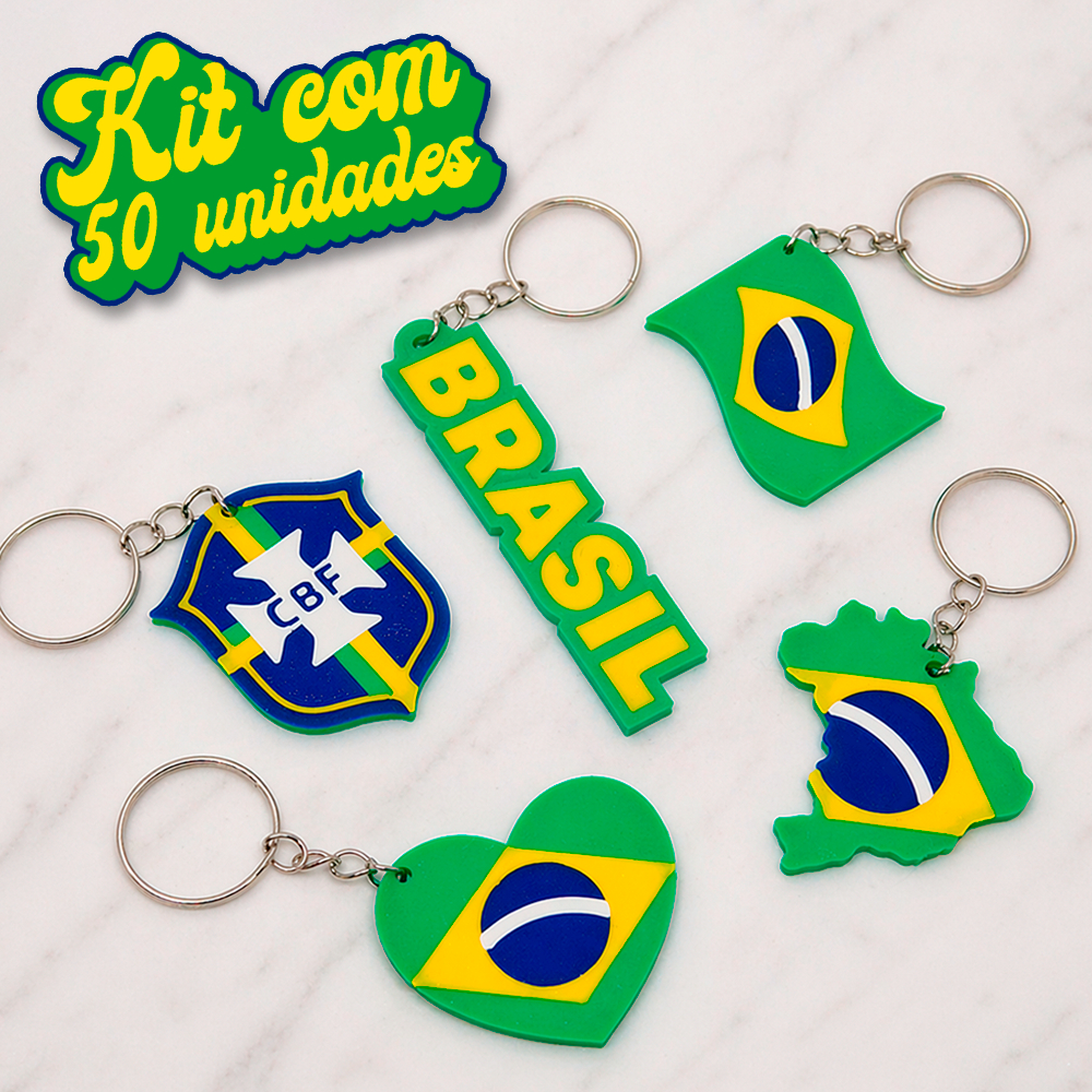 Kit 10/50 Chaveiros Brasil Copa do Mundo 2026 Lembrancinhas Brinde Revenda Atacado Bandeira Brazil