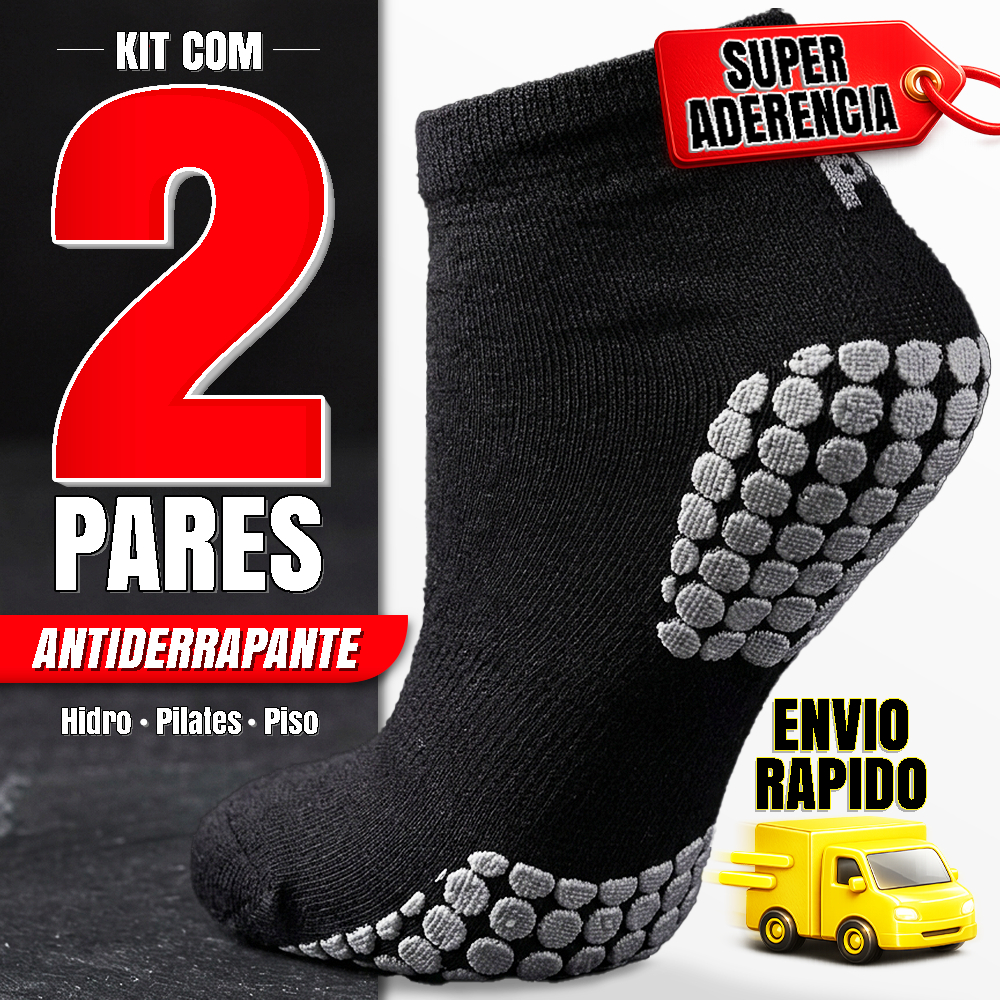 Imagem Kit 2 Pares Meia Antiderrapante Hidroginástica Pilates Fisioterapia 34 a 39 39 a 42 Yoga Adulto