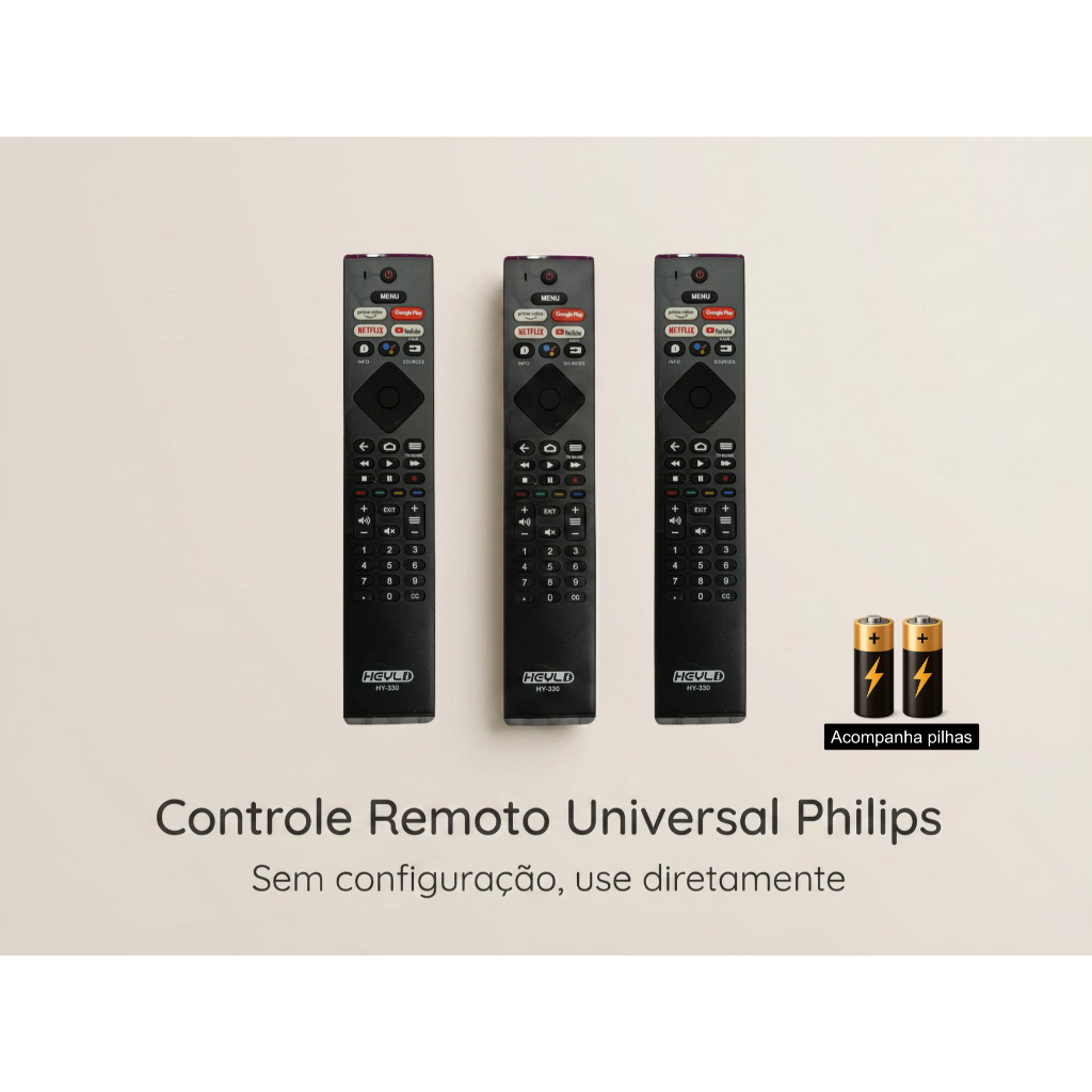 Kit 3 Controle Remoto TV Philips LED 4K – Universal para Philips Smart TV, Fácil de Usar