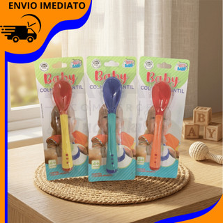 Colher Térmica Muda Cor Infantil Termo Sensível Bebê de Silicone Colher Treinamento kit 3 ou 1 unid