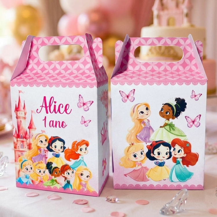 10 Caixinhas Personalizadas para Festa - Princesas Cute - lembrancinha