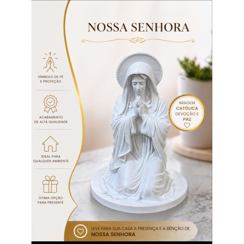 Imagem Nossa Senhora em Oração Decorativa /15 cm– Imagem Religiosa de Fé, Proteção e Paz – Presente Católico