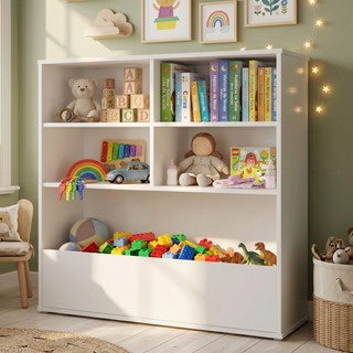 Estante Infantil Organizador Multiuso Encanto 90cm Branco Rosa com Nichos Grande MDP