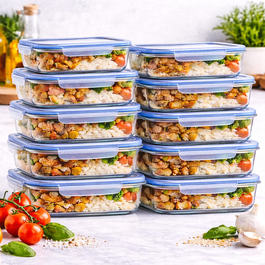 Kit 10 Potes De Vidro Hermético 640ml C/ Tampa 4 Travas Transparente Marmita Organizador Alimentos