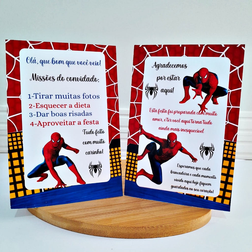 10 a 30 Plaquinhas de mesa HOMEM ARANHA ADULTO - Centro de mesa Lembrancinha de festa infantil