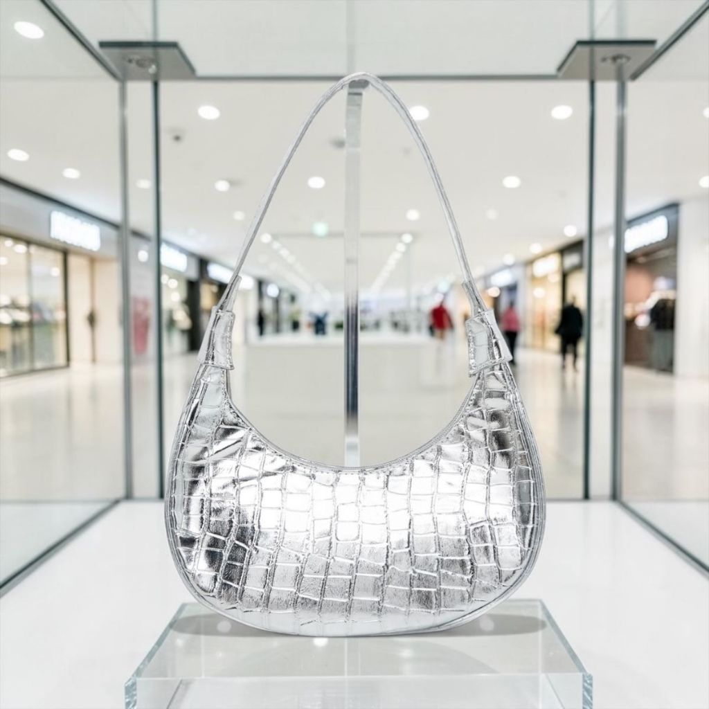 Bolsa Croco Metalizado Verniz Meia Lua Forrada De Ombro sk 03