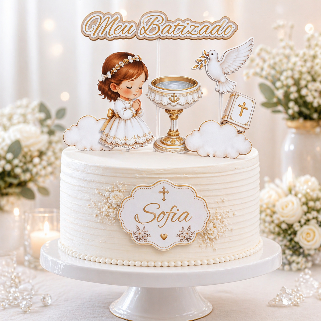Topo de bolo Batizado personalizado Menina topper batismo topper de docinhos