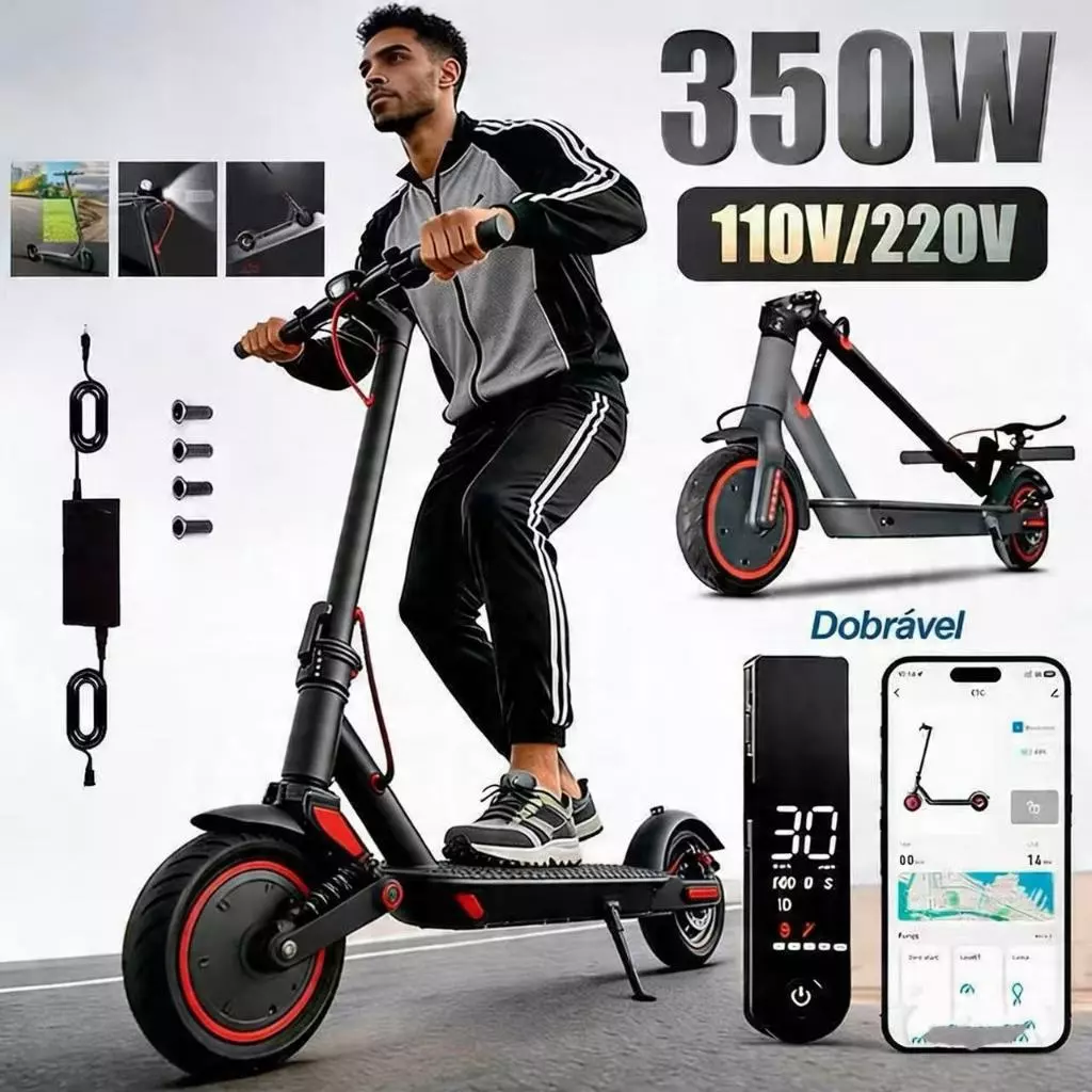Patinete Elétrico Dobrável 350W | 3 Velocidades Ajustáveis | Amortecimento Reforçado | Suporta até 100KG
