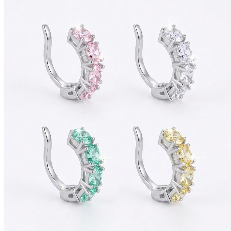 Piercing Fake com Zircônia Cristal ou Colorida em Prata 925 Legítima