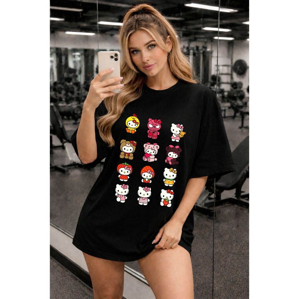 Camiseta Oversized Feminina Estampada Cute Personagens Estilo Kawaii | T-Shirt Streetwear Casual Soltinha Confortável
