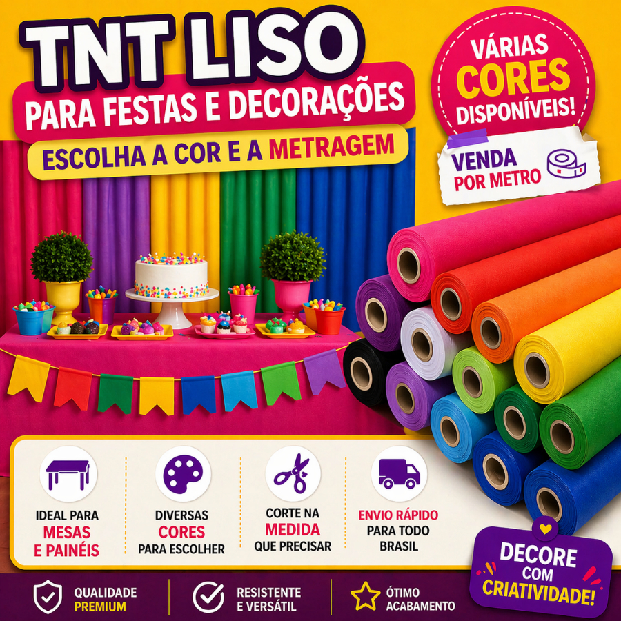 TNT Liso Colorido Para Festas Mesa e Painel Decoração Por Metro Escolha Cor e Metragem