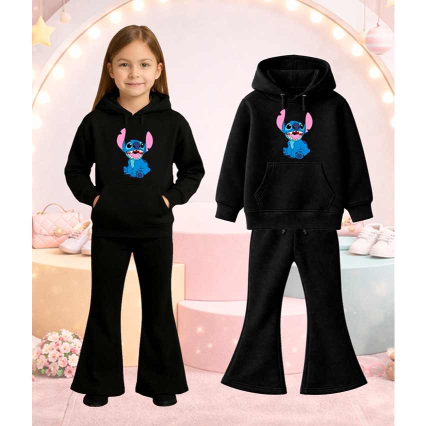 Conjunto Infantil Menina Blusa Canguru Estampada E Calça Flare Lilo Personagem Desenho Filme