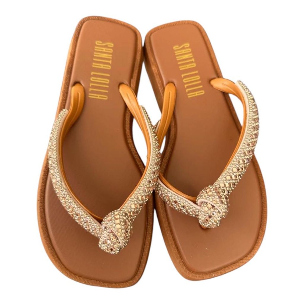 Sandália rasteira feminina com strass bico quadrado confortável para dia a dia chinelo elegante colorido Conforto