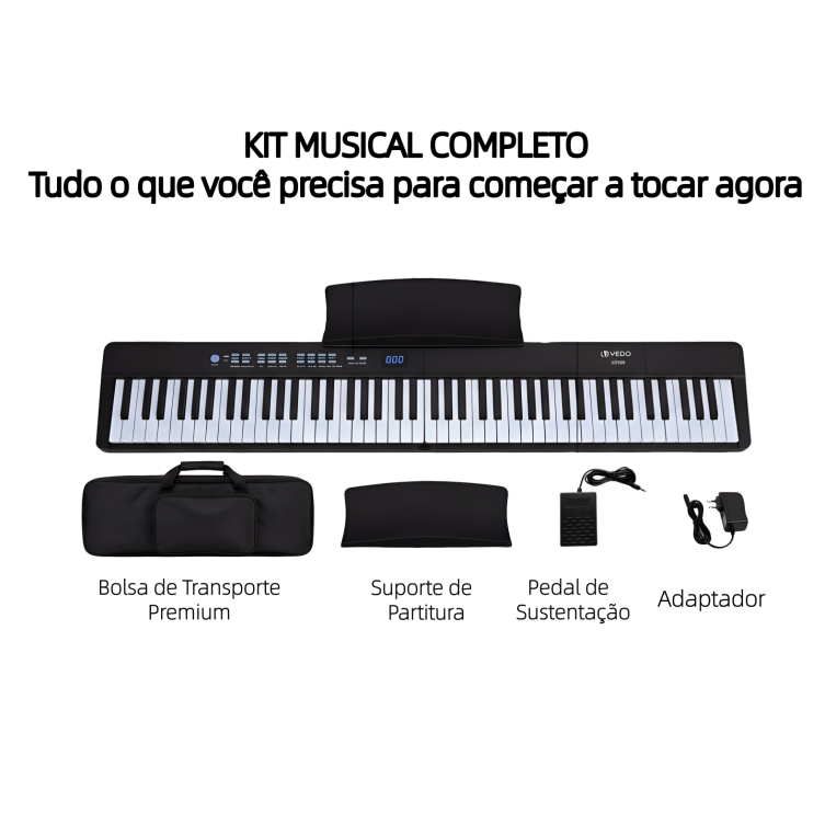 Piano dobrável de 88 teclas, piano elétrico sensível ao toque para iniciantes, teclado portátil, com suporte para pedal
