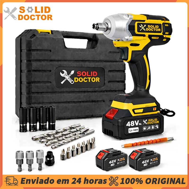 Solid Doctor Parafusadeira Furadeira Chave De Impacto Kit 48V 350NM Sem Fio 2 baterias Com Maleta