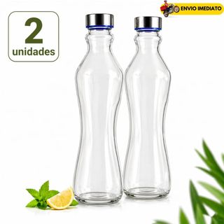 Garrafa de Vidro 1 Litro Tampa Hermética Inox Para Água Suco Leite Chá Geladeira Jarra Po…