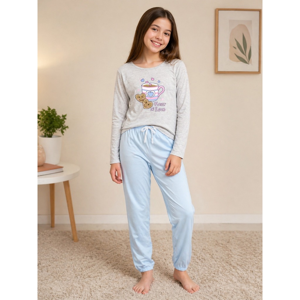 Pijama Infantil Menina Manga Longa Roupa De Dormir Juvenil Leve Confortável