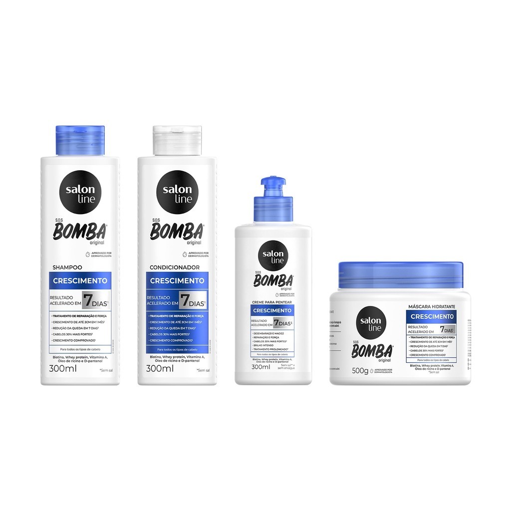 Kit SOS Bomba Original Shampoo + Condicionador + Creme de Pentear + Máscara 500g em Oferta na Shopee
