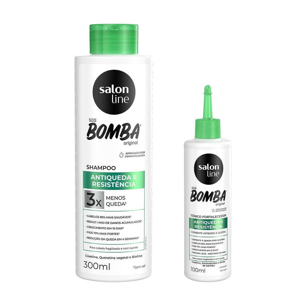 Kit SOS Bomba Antiqueda Shampoo 300ml e Tônico Fortalecedor Salon Line