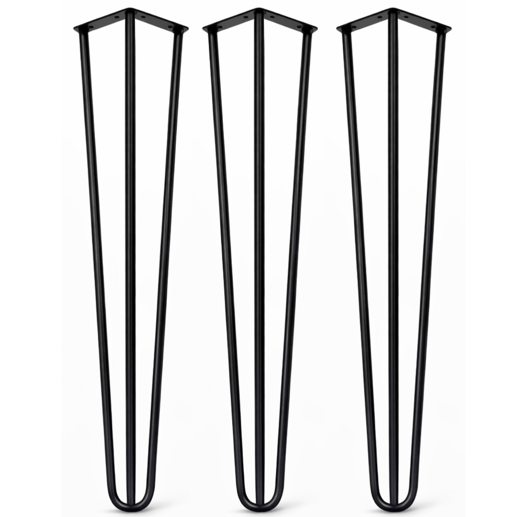 3 Pés Hairpin Aço Industrial Preto 75cm Para Mesa