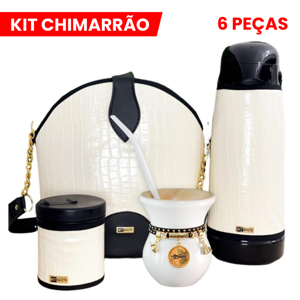Kit Mateira 6 peças 1.8 Litros Alça Correntes Térmica Termolar Cuia Porta Erva Pulseira Chimarrão