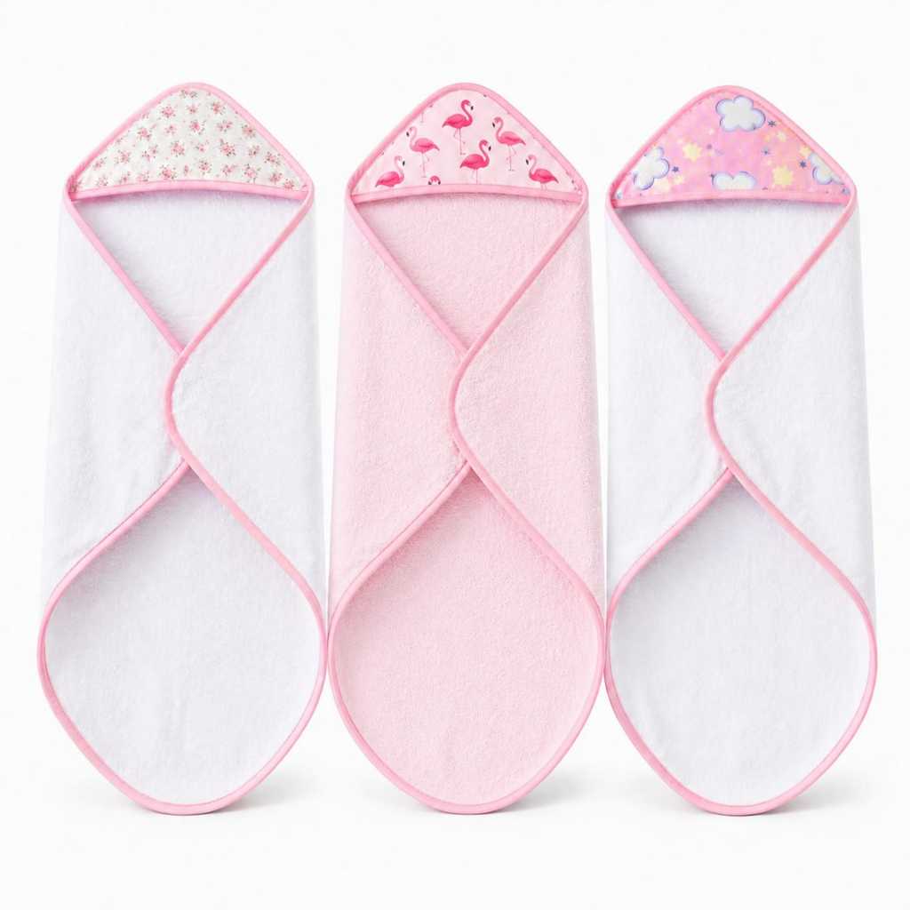 Kit 3 Toalha Sem Forro Sortida de Banho para Bebê com Capuz – Maciez, Conforto e Proteção