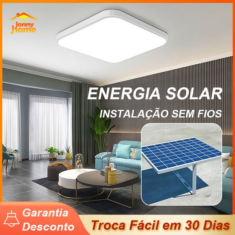 Luminária Teto LED Solar 100W Plafon 3 Cores Com Controle Remoto Para Sala Garagem Área Gourmet Varanda