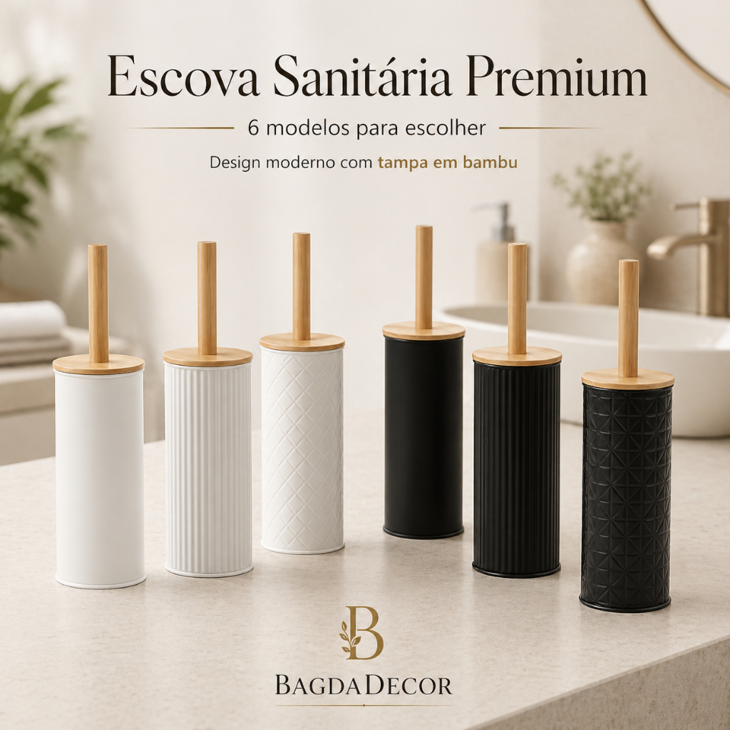✅Escova Sanitária Luxo Moderna com Suporte • Metal & Bambu | Elegância e Higiene no Banheiro 🔝