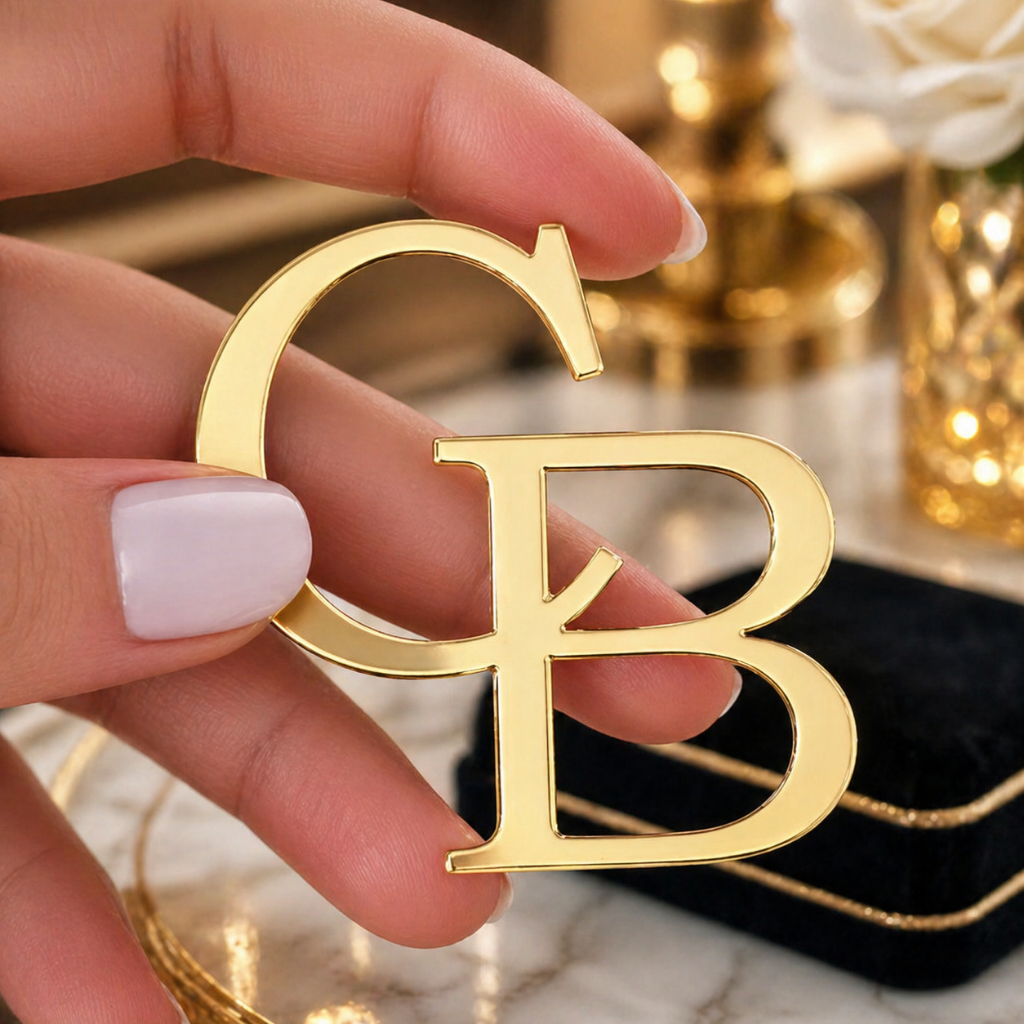 Kit Apliques Monograma Personalizado Acrílico Espelhado Letras Iniciais Tags Casamento Artesanato