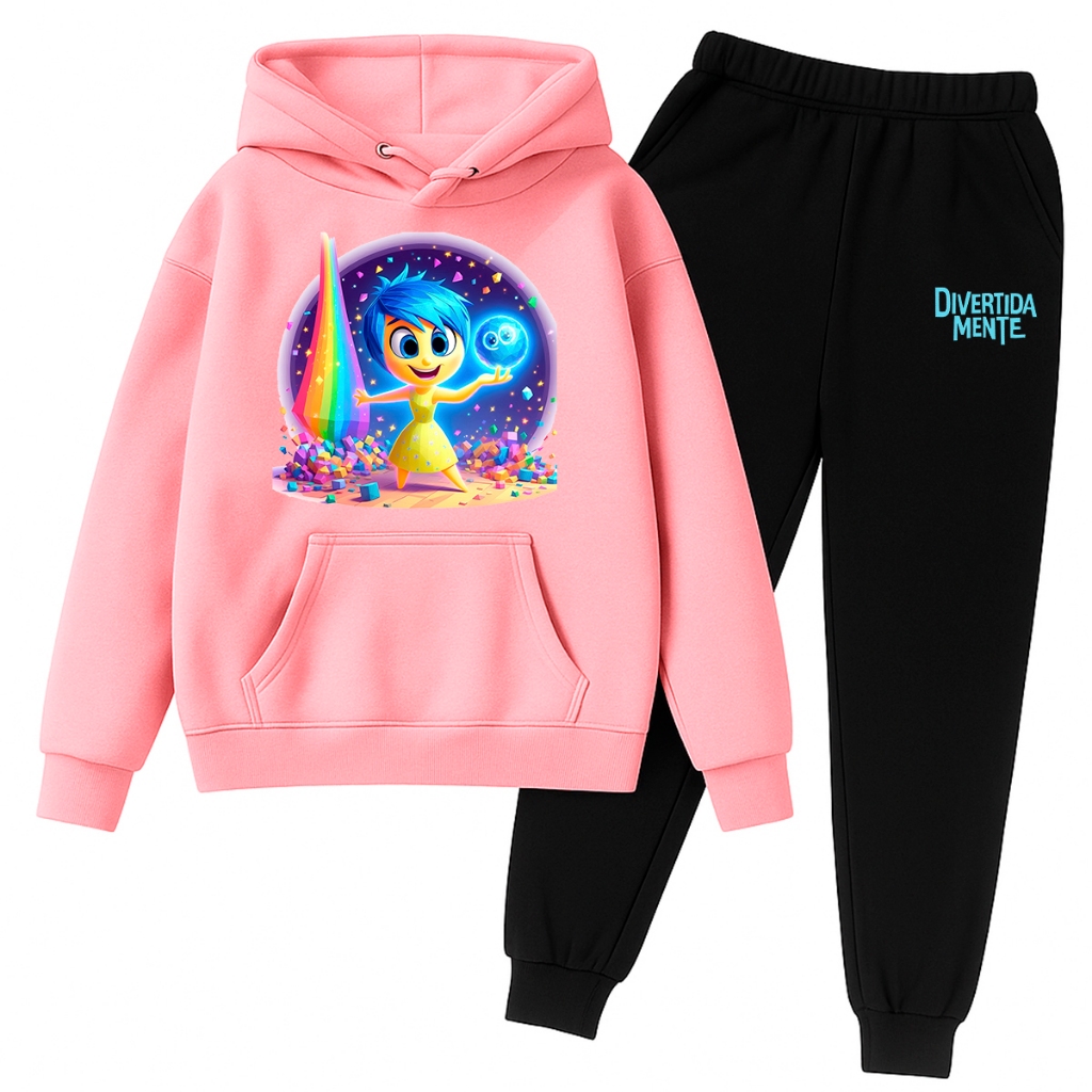 Conjunto Moletom Infantil Cartoon Emoções Estampa Divertida Inverno Kawaii